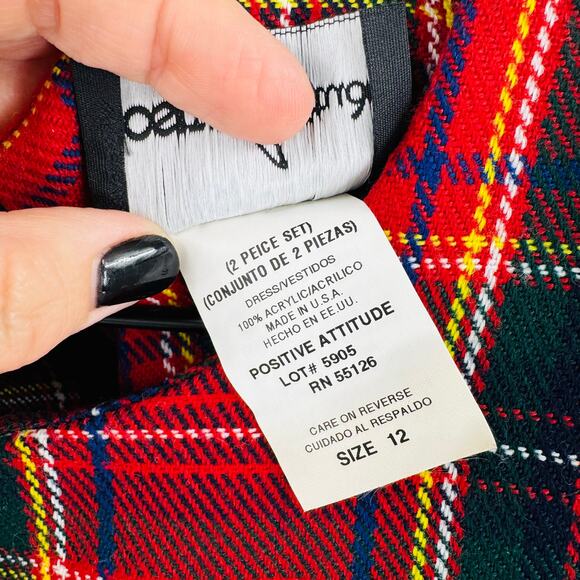 Vintage Positive Attitude Red Tartan Plaid Dress Size 12 USA 80s Holiday Classic - Picture 4 of 8